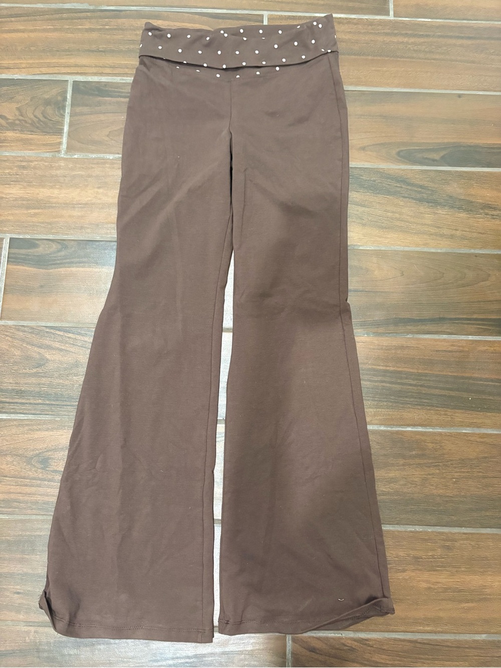 Brown Polka Dot Waist Boot Cut Pants